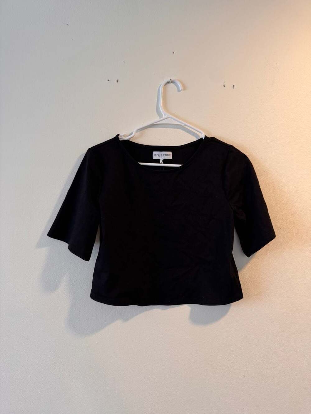 Ripley Rader Ponte Short Sleeve Top Size 3 Black Knit Crop Blouse - Picture 2 of 7